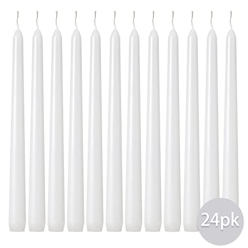 Kedtui Taper Candles 10 inch (H) Dripless, Set of 24 White Unscented and Smokeless Taper Candles Long Burning, Paraffin Wax with Cotton Wicks for Burning 8 Hours Time - size: 24 Pack