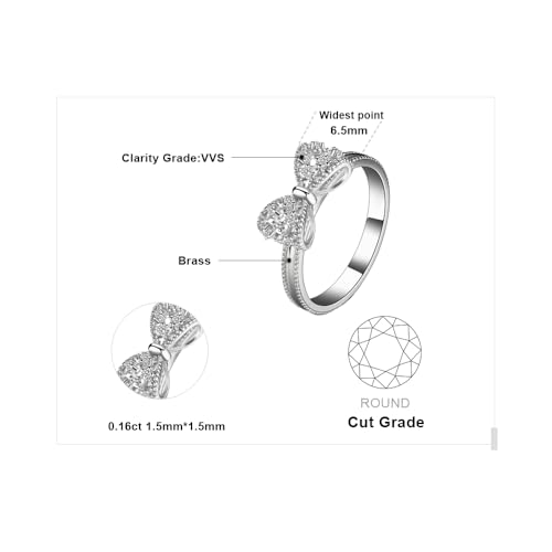 JewelryPalace 14k White Yellow Rose Gold Plated 925 Sterling Silver Rings for Women, Cubic Zirconia Promise Rings for Her, Stackable Wedding Bands Rings for Women Infinity Forever Love Knot Ring - color: 1-Brass-Bow Ring