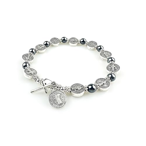 Catholic Rosary Metal Bracelet Saint Benedict Medal Bracelet for Men and Women Faith Baptism silvery - color: Type 2
