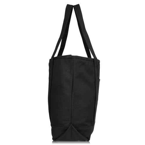 DALIX 20" Solid Color Cotton Canvas Shopping Tote Bag in Black - color: Black