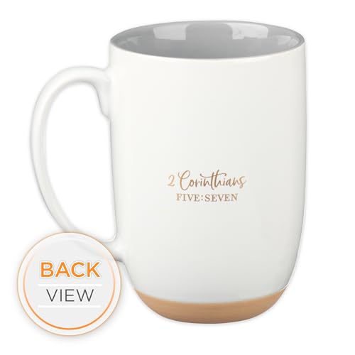 Christian Art Gifts White Clay Base Ceramic Coffee Mug: Walk by Faith - color: White/Walk by Faith, size: 15 Ounces