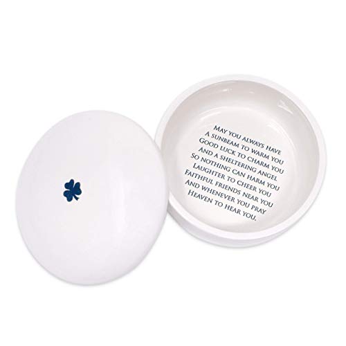 Susabella - Ceramic Round Keepsake Box With Green Irish Blessing & Shamrock