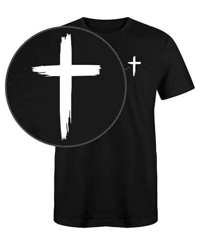 Faith Christian Cross T-Shirt Black White Gold Silver Unisex Men Women Teen Cotton Blend Graphic Tee Jesus Scripture Gift - color: Black/White, size: Large