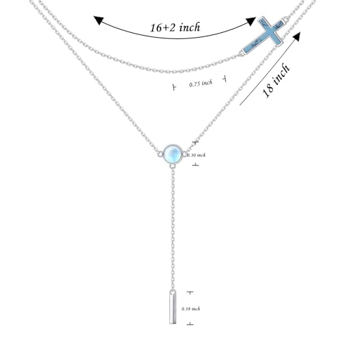 DAOCHONG S925 Sterling Silver Sideways Cross Choker Necklace 14+4 Inch - color: Silver-Created Turquoise Layer 1