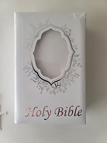 White and Silver Bible for First Communion/Sweet 16/ Confirmation with a Crystal Rosary