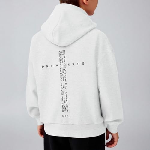 Christian Hoodies for Kids Boys Religious Jesus Hoodie Faith Cross Sweatshirts Vintage Bible Verse Graphic Pullovers - color: Light Gray, size: 13-14 Years