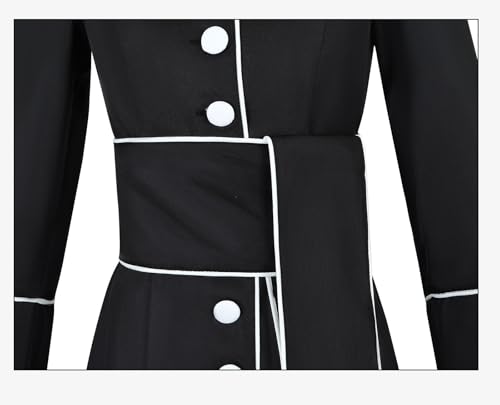 Clergy Robe Set with Cross, Full Length Button-Down, Black with White Trim, Includes Stole and Gold Cross Necklace - color: Black, size: X-Small