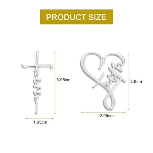 2Pcs Faith Cross Brooch Pin Set,Religious Christian Pins with Heart