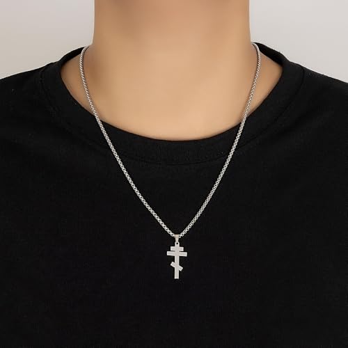 Orthodox stainless steel cross necklace for men and women, simple and retro silver glossy titanium steel cross pendant - color: GOLD-1.2in