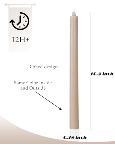 Sahara Beige Taper Candles Ribbed Dripless Tapered Candles Ideal as Dinner Candle Smokeless and Unscented Candle Sticks Long Burning,10.5 inch,Set of 12 - color: Ribbed10.5''-Sahara Beige