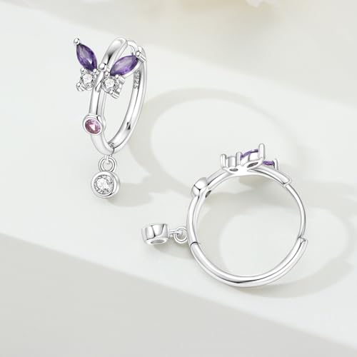 925 Sterling Silver Drop & Dangle Earrings for Women,Butterfly Dragonfly and Bee|Flower and leaf Earrings, Suitable for Sensitive Ears Fashion Jewelry Gift- Hypoallergenic Earrings - color: Purple butterfly