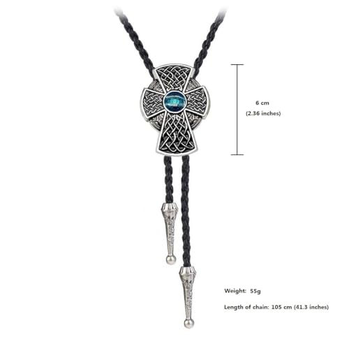 Fashionable Cross Bolo Tie Multi-Color Cross Shield Necktie - color: Retro Style 4-lake Blue