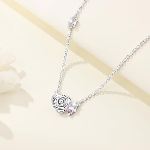 925 Sterling Silver Fashion Pendant Necklace for Women,Fashion Jewelry, 18K Gold Plated, Advanced Retro Series Link Chains ,Basic Multifunctional Accessories Suitable for Multiple Occasions and Daily Wear - color: Rose Pearl