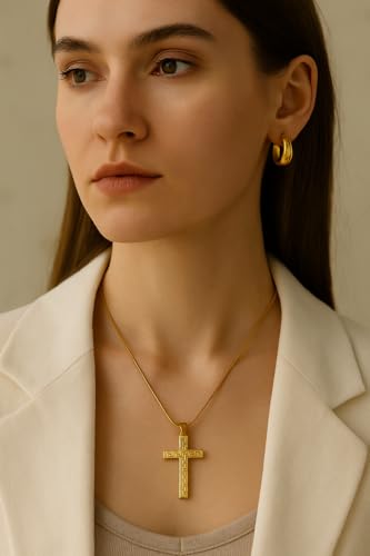 14K Gold Cross Necklace for Women Medium Infinity Dainty Crucifix Pendant Chain Necklace Minimalist Gold Chain - color: c3