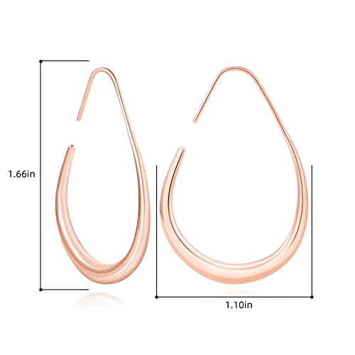 Lightweight Teardrop Hoop Earrings for Women - 14k Gold/White Gold Plated Large Oval Pull Through Hoop Earrings High Polished Statement Jewelry Gift for Women - color: Rose Gold 30*18