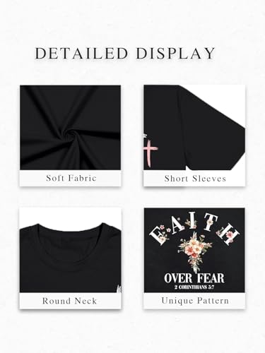 Christian Oversize Shirt for Women Jesus Faith Bible Verse Graphic Tee Tops - color: Blackf, size: Medium