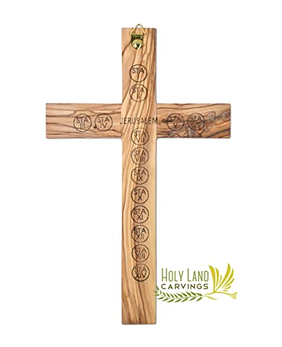 6 Inch Mother of Pearl Wall Crucifix Cross, Olive Wood Cross for Wall Covered with Mother of Pearl Made in the Holy Land