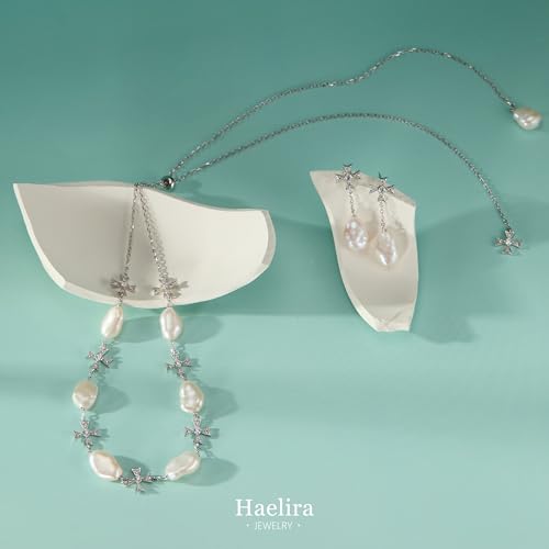 18K Gold Baroque Pearl Jewelry Set, 25.5 Inch Cross Pearls Necklace, Perfect Jewelry Gift for Women - size: Earrings