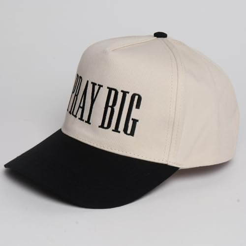 MIRMARU Christian Theme Embroidered 5 Panel Cotton Trucker Hat Snapback Cap for Men and Women - color: Pray Big, Black