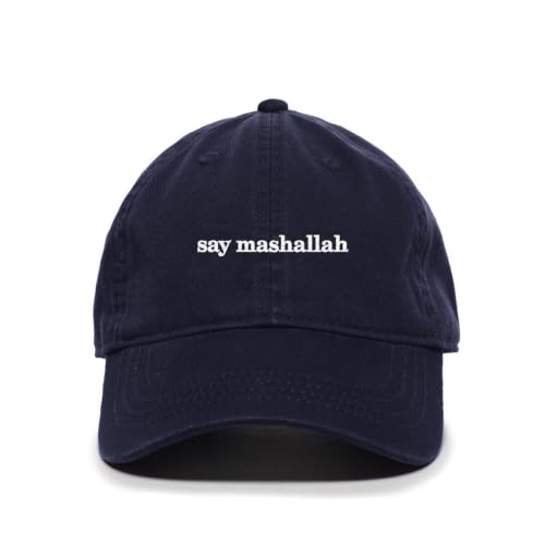 DSGN By DNA Say Mashallah Embroidered Hat Islamic Muslim Faith Inspired Cotton Baseball Cap Adjustable Dad Hat for Men&Women - color: Navy