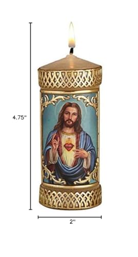 CB Church Supply Candle - Will and Baumer - Hand-Decorated Family Prayer Paraffin Devotional Candle with Decal, 4.75-Inch, Sacred Heart