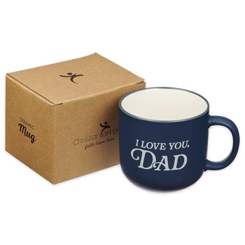 Christian Art Gifts I Love You, Dad Ceramic Coffee Mug, Non-toxic, Microwave/Dishwasher Safe, Navy Blue & White, 14 oz., Gift for Dad, Malachi 4:6 Bible Verse on Back - color: Navy Blue/Love You Dad, size: 14 Ounces