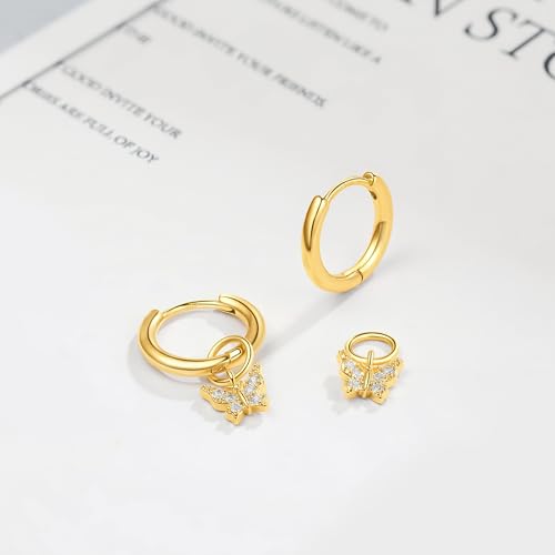 DAILY VIBES Cute Butterfly Star Cross Heart CZ Dangle Earrings for Women - color: Gold Butterfly CZ