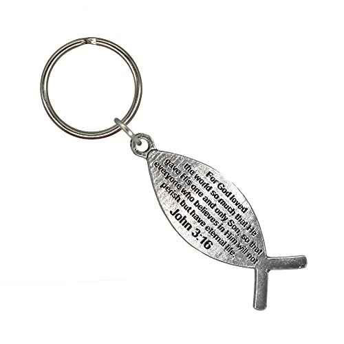 Jesus Fish, John 3:16 Keychain, Ichthus, A1026KC, 2 3/4”, Pewter, 100% Handmade in the USA, Christian, Catholic, Metal, Ichthus Keychain, Key Chain, Key Ring, Key Fob, Gift, 100 Keychain designs