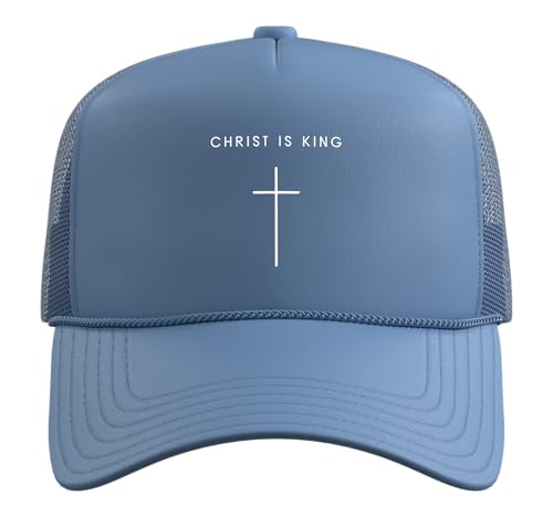 Christ is King Jesus Cross - Minimalist Christian Faith Trucker Hat with Adjustable Mesh Back - color: Light Blue