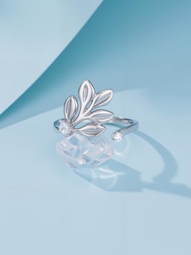 Dorunmo Adjustable Open Rings 925 Sterling Silver Cute Animal Rings for Women Vintage Jewelry Gifts - style: Leaf
