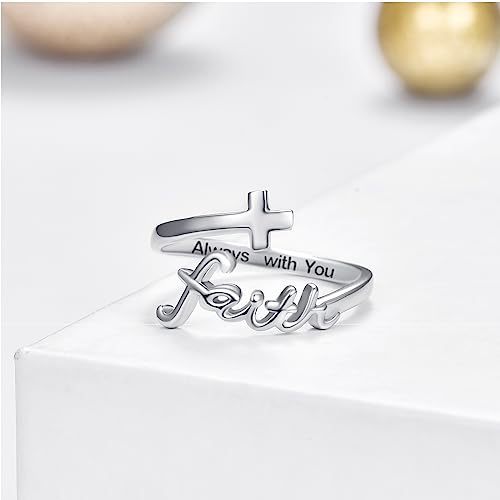 Cuoka Cross Ring, Faith Ring Sterling Silver Adjustable Cross Wrap Ring - color: Silver-2