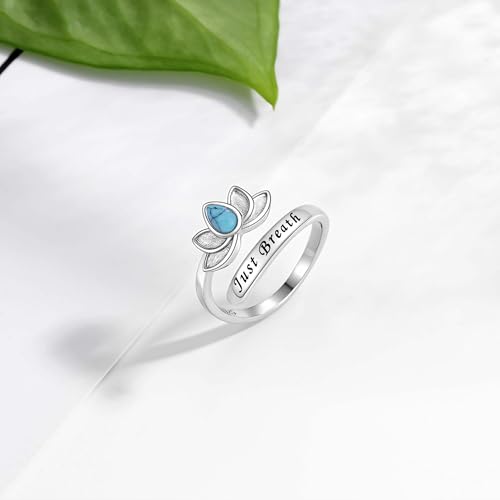 Sterling Silver Open Adjustable Ring Wrap Stack Statement Jewelry Gift - color: Just Breathe Turquoise