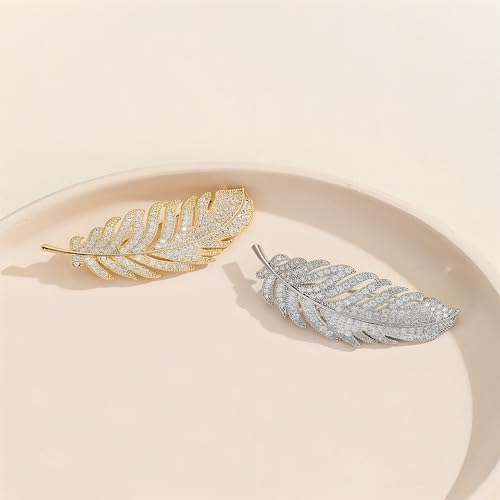 Rhinestone Feather Brooches Pin for Women Fashion Crystal Delicate Leaf Brooch Wedding Birthday Accessories Jewelry