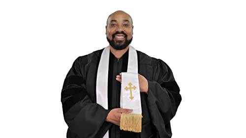 Unisex Adult Clergy Stole – Embroidered Church Crosses – 90” Long, Fits All Body Types, 4 Colors Available - color: White