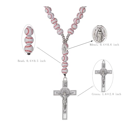 Basketball Bead Sports Necklace Catholic Rosary with Crucifix Cross Pendant Baptism Birthday Gift for Men Boys in Customized Velvet Bag - color: white