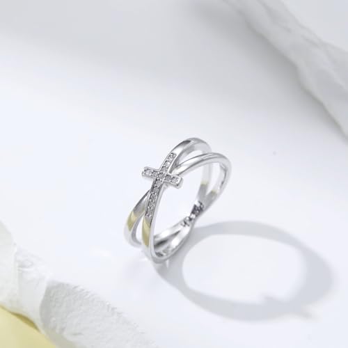 Cross Rings 925 Sterling Silver for Women Christian Religious Jewelry Faith Gifts for Mom Wife Girlfriend Her - color: White-3