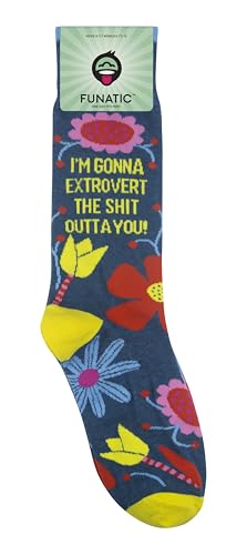 FUNATIC Socks with Funny and Profane Sayings, Sarcastic Gift for Men Women - color: Extrovert the S- Outta You