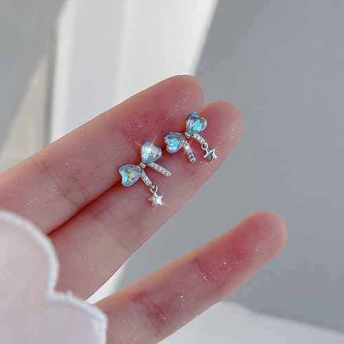 925 Sterling Silver Cross Bow Moon Stud Earrings for Women - color: Silver-Bow