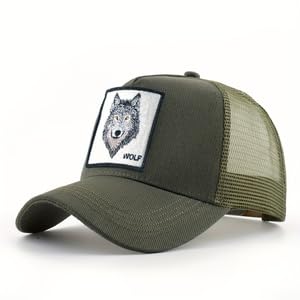Animal Patch Mesh Trucker Baseball Cap Collection, Embroidered Design, Black - color: Green