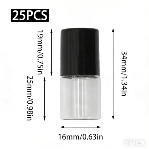25 Pcs Glass Mini Roll on Bottles with Black Cap, Empty Essential Oil Roller Ball Bottles Sample Vials, Refillable Cosmetic Bottle for Travel/Aromatherapy/DIY Enthusiasts