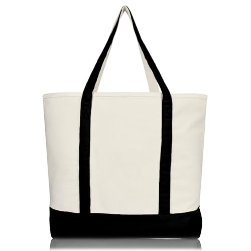 22" Heavy Duty Cotton Canvas Tote Bag (Zippered) - color: Black