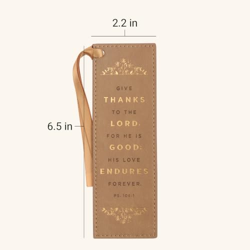 Christian Art Gifts Tan Faux Leather Floral Bookmark for Women: Give Thanks - color: Tan - Give Thanks