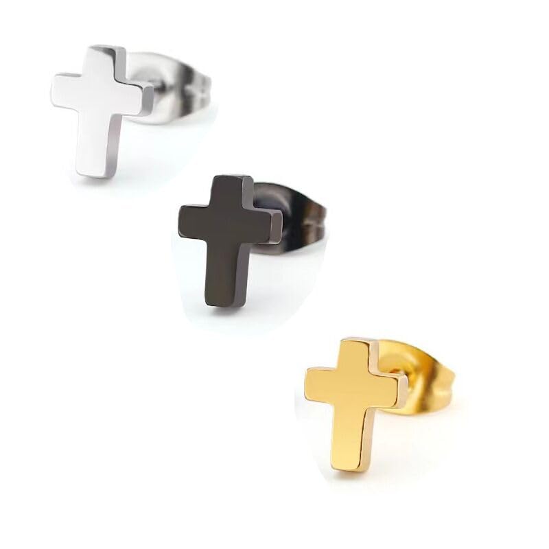 ONLYJUMP 925 Sterling Silver Cross Stud Earrings For Women Fashion Earrings Cross Earrings Small 14k Gold Plated Cross Earrings Studs Jewelry Gifts - color: Silver