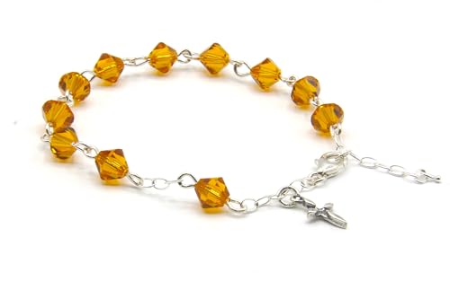 Catholic Communion Rosary Bracelet Created with Swarovski® Crystals, Glass - color: Topaz - November