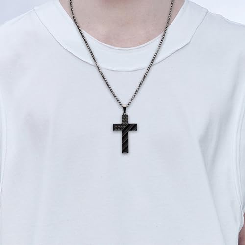 American Flag Cross Necklace for Men, Christian Confirmation Baptism Gifts - color: Black, style: Lord's Prayer