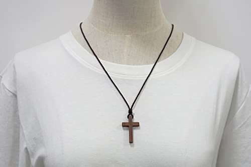 Xianli Wang Natural Walnut Wood Cross Pendant Necklace for Men Women Wooden Solid Christian Baptism Christmas Easter Prayer Faith Confirmation Birthday Gift Car Rearview Mirror Hanging Wall Ornament