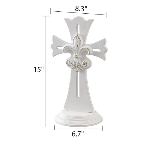 SOFE Rustic White Standing Cross 15" Tall, Wood Decorative Cross Decor