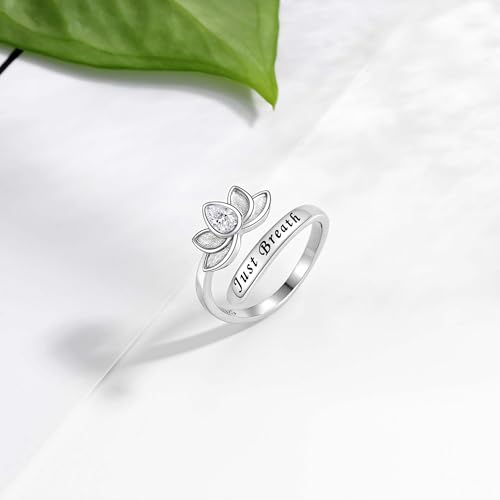 Sterling Silver Open Adjustable Ring Wrap Stack Statement Jewelry Gift - color: Just Breathe