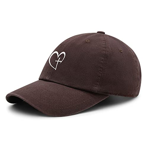 JPAK Heart and Cross Premium Dad Hat Embroidered Cotton Baseball Cap Christian Faith - color: Brown
