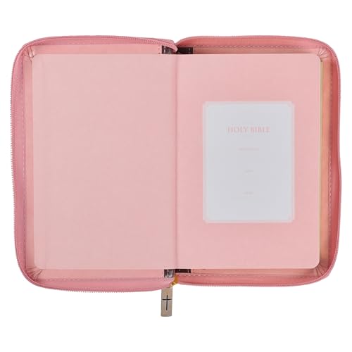KJV Holy Bible, Compact Faux Leather Red Letter Edition - Ribbon Marker, King James Version, Pink/Burgundy, Zipper Closure (KJV Compact Editions)